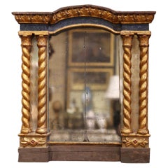 Mid-18th Century Italian Baroque Carved Polychrome and Giltwood Wall Mirror