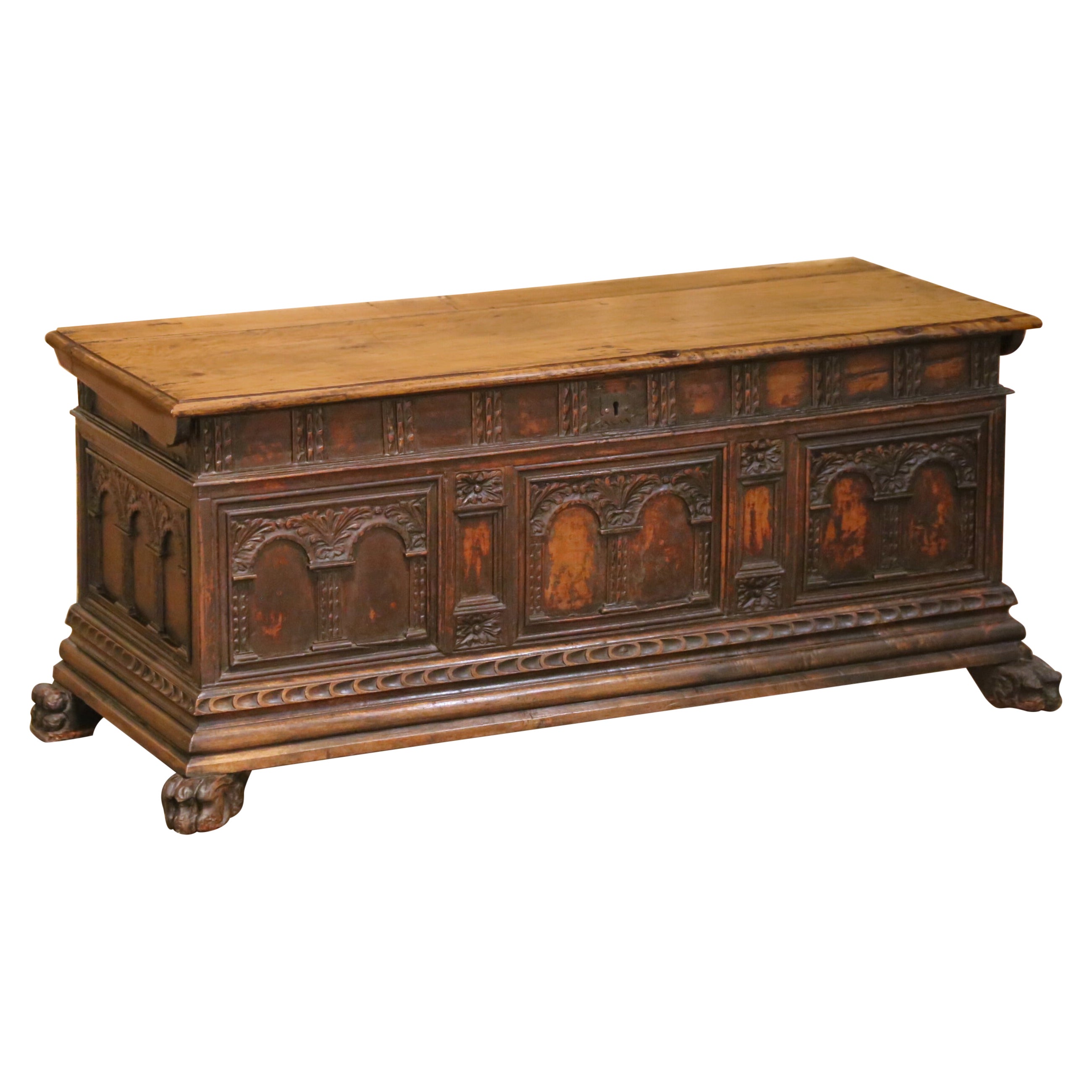Mid-18th Century Italian Baroque Carved Walnut Cassone Blanket Chest For Sale
