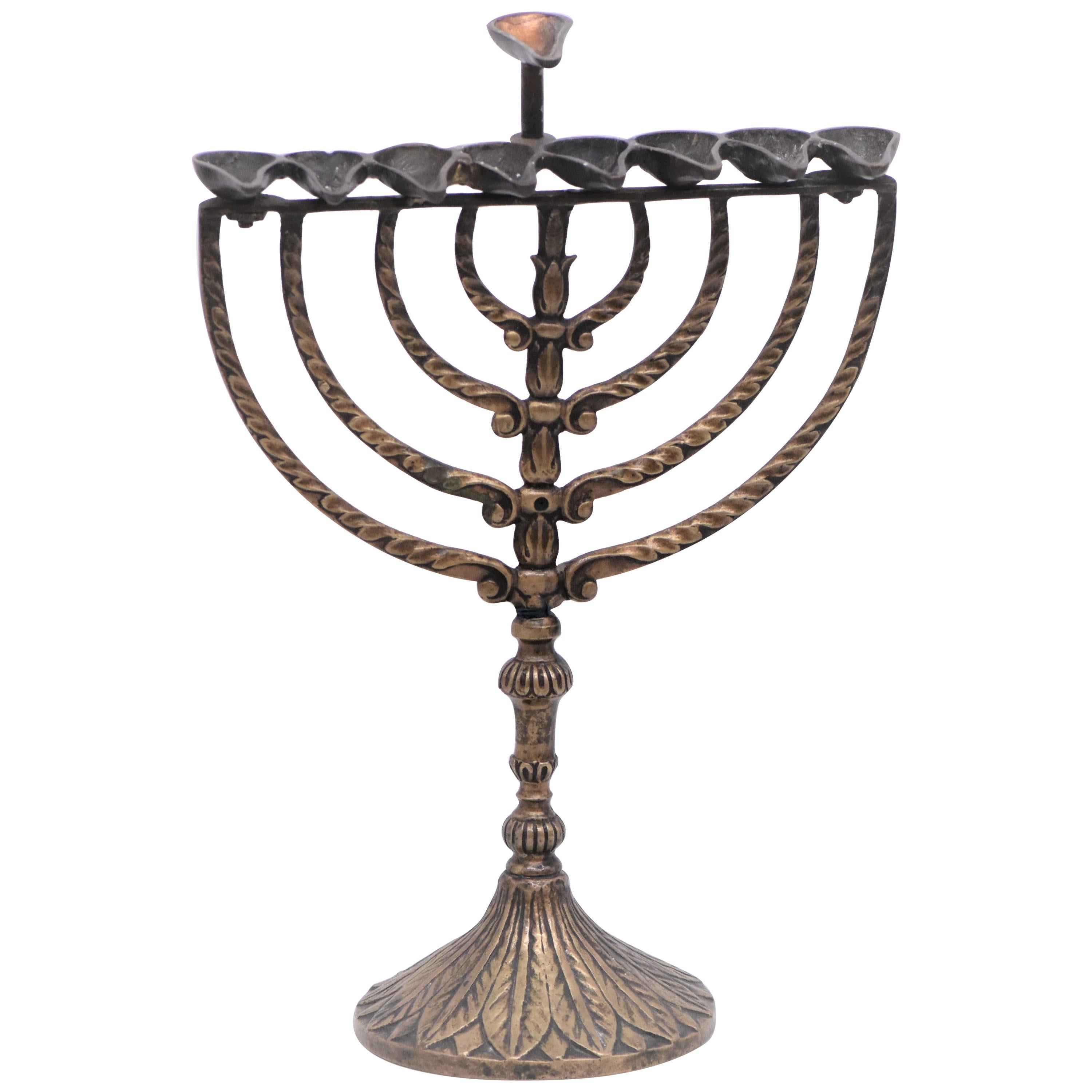 Mid-18th Century Italian Bronze Hanukkah Lamp Menorah