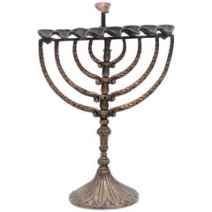 Menorah de lampe de Hanoukka en bronze italien du milieu du 18e siècle