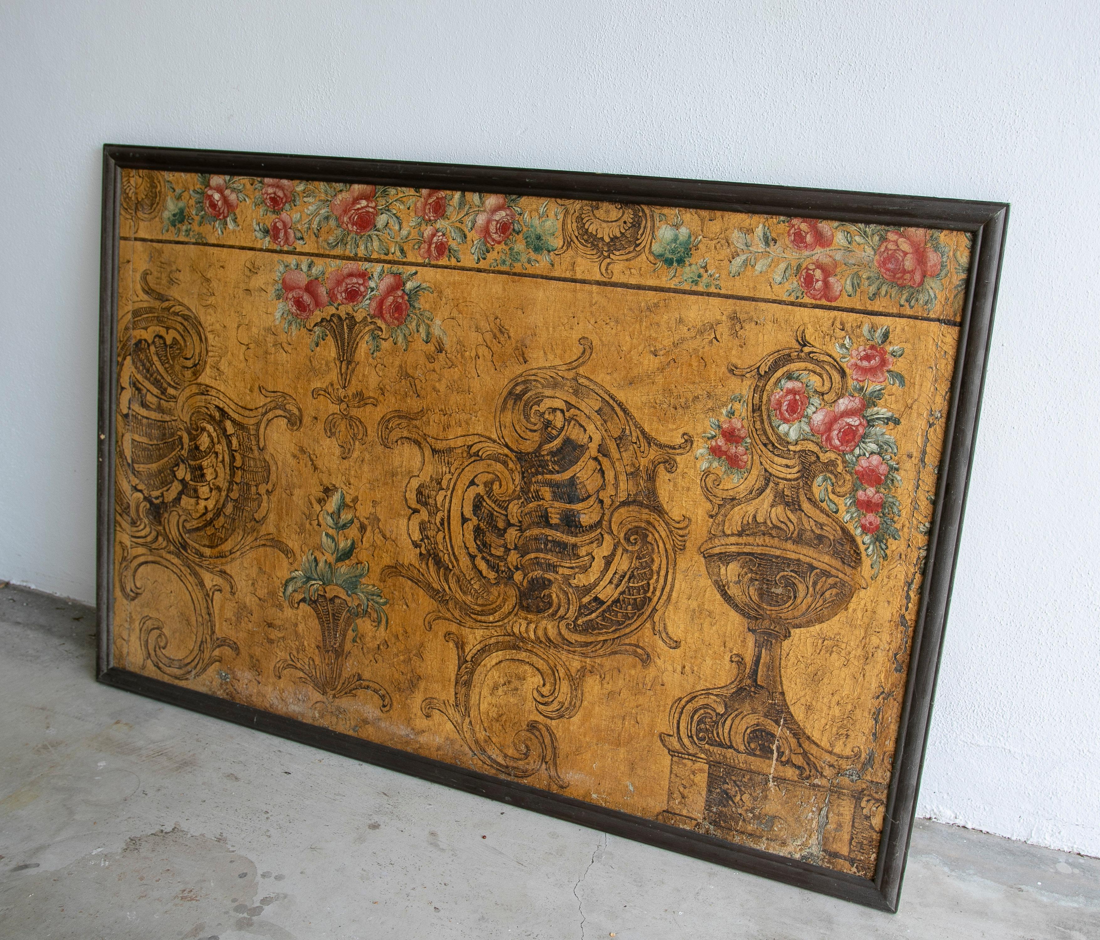 Hand-Painted Mid 18th Century Italian Late Baroque / Rococo Oil on Cloth Framed Painting For Sale