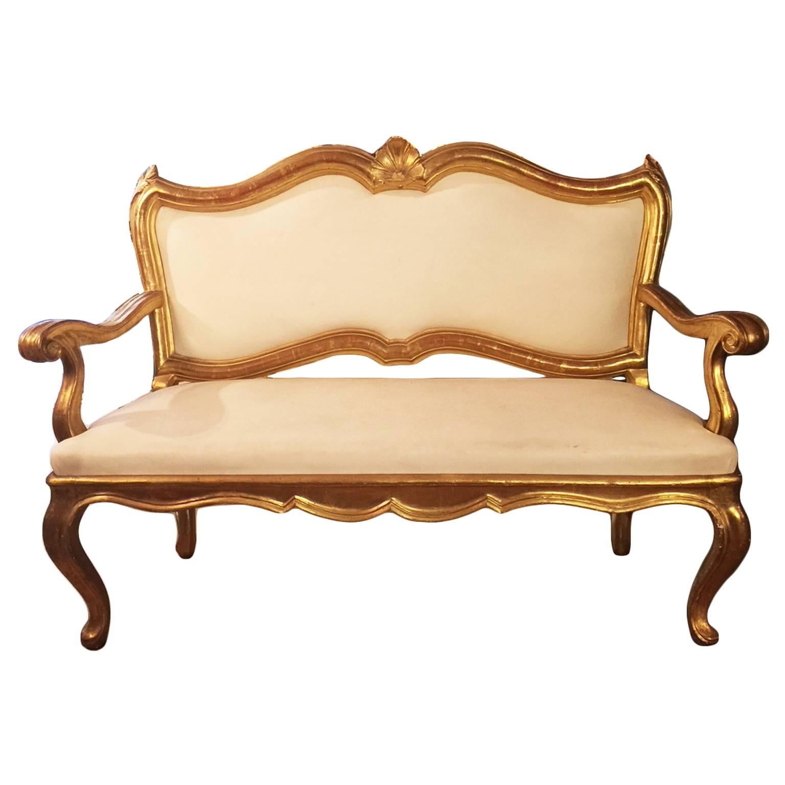 Mid-18th Century Italian Louis XV Upholstered Carved Giltwood Sofa or Canapé For Sale 2