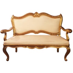 Mid-18th Century Italian Louis XV Upholstered Carved Giltwood Sofa or Canapé