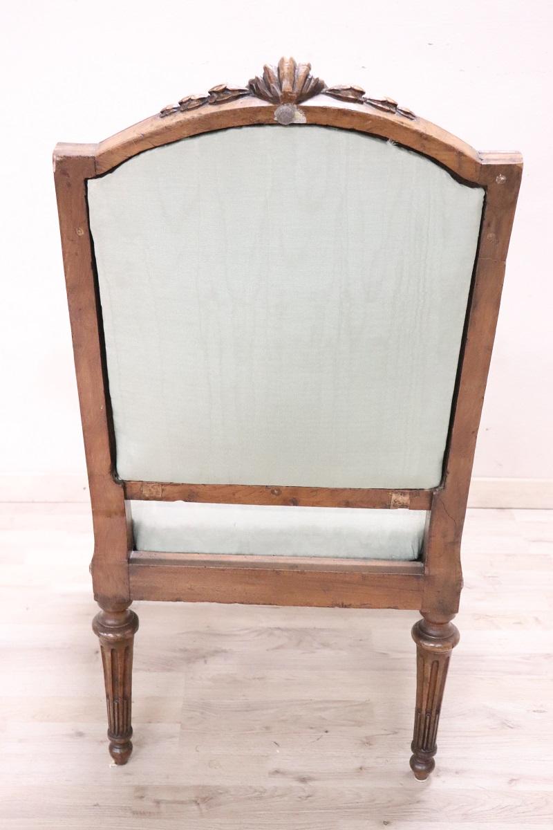 18th Century Italian Louis XVI Solid Walnut Armchair  For Sale 6