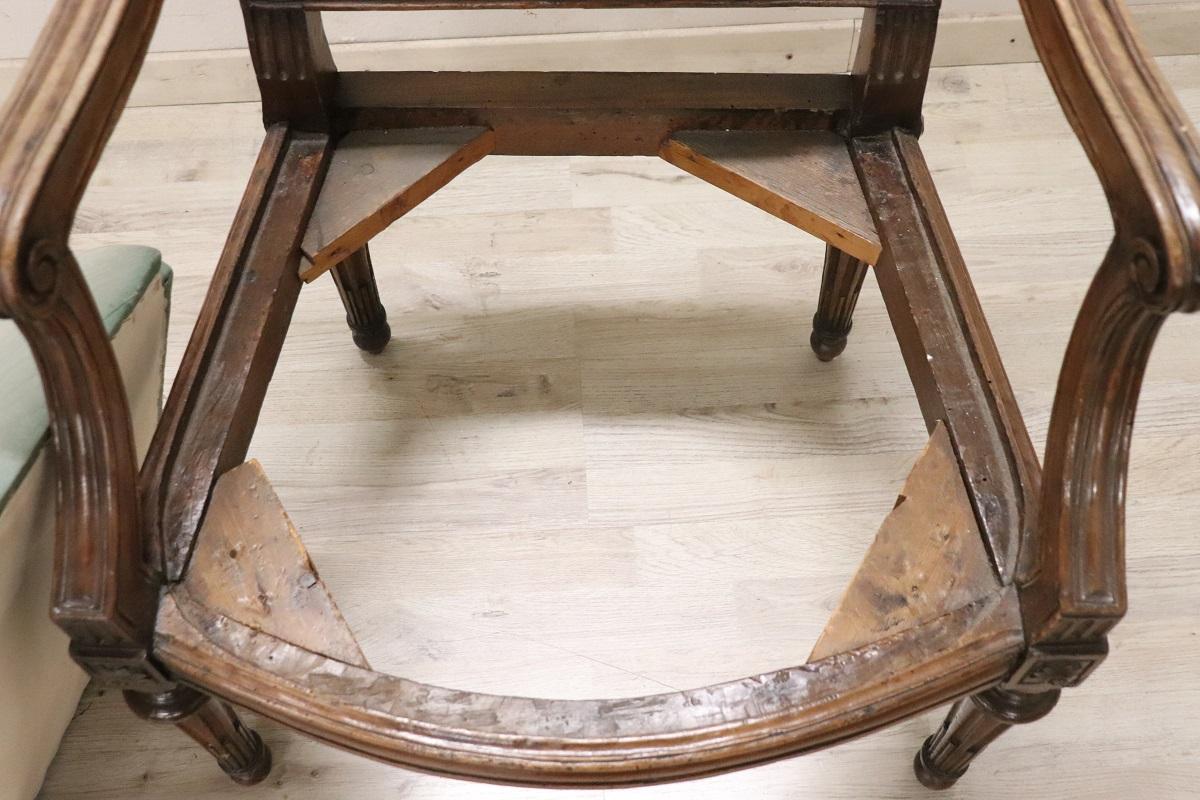 18th Century Italian Louis XVI Solid Walnut Armchair  For Sale 7