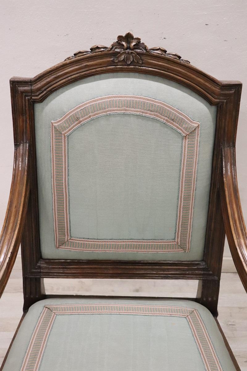 Late 18th Century 18th Century Italian Louis XVI Solid Walnut Armchair  For Sale