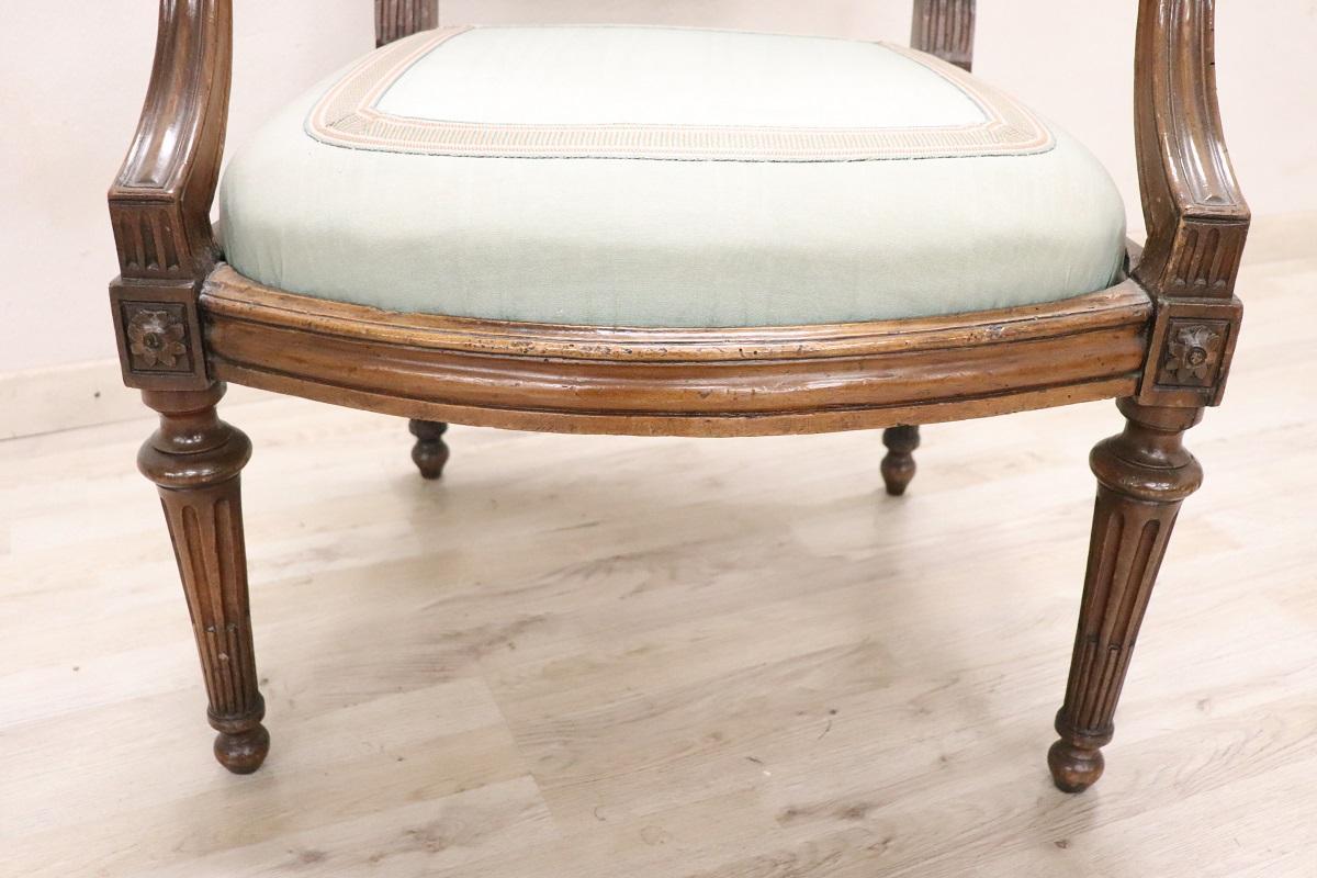 18th Century Italian Louis XVI Solid Walnut Armchair  For Sale 4