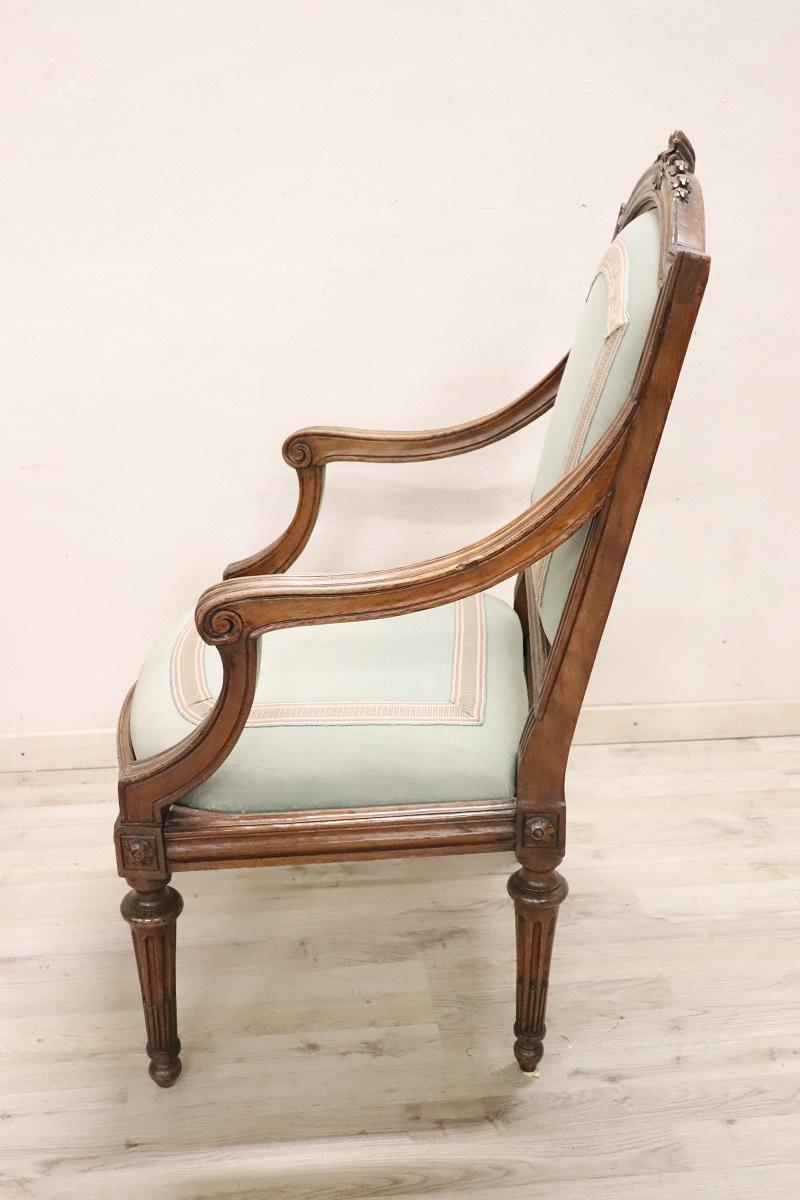 18th Century Italian Louis XVI Solid Walnut Armchair  For Sale 5
