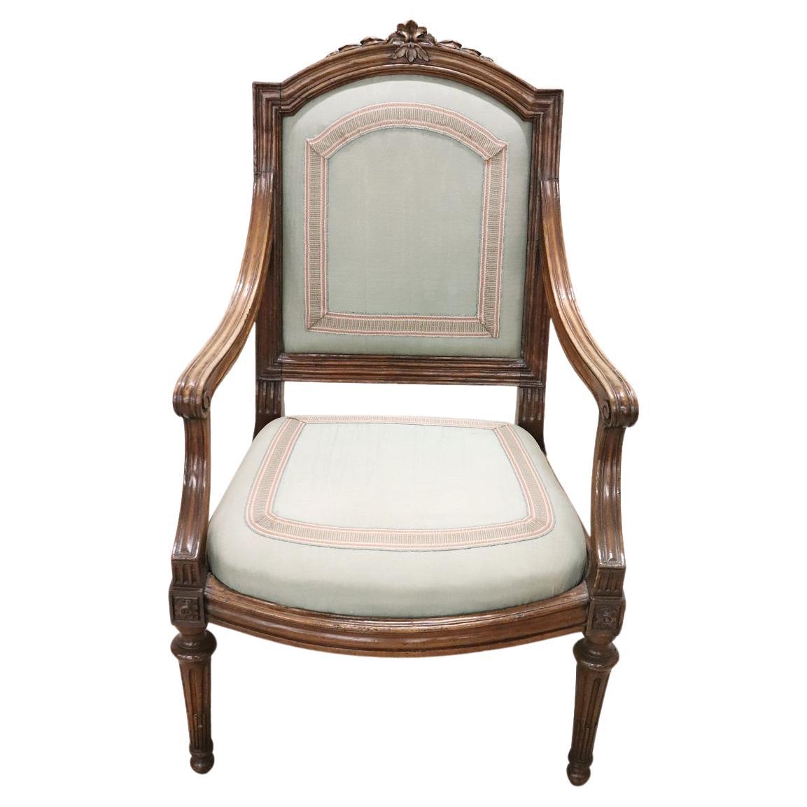 18th Century Italian Louis XVI Solid Walnut Armchair