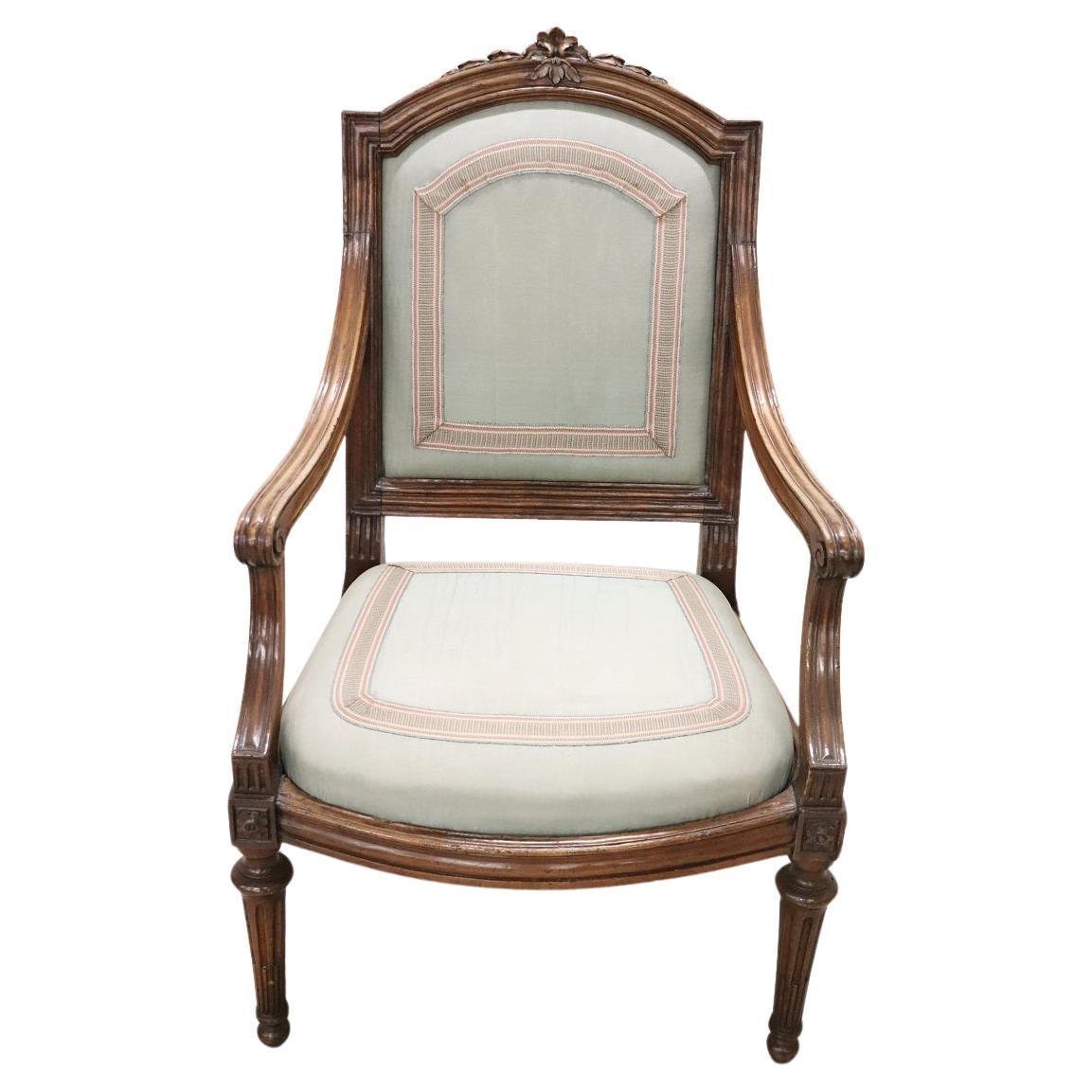 18th Century Italian Louis XVI Solid Walnut Armchair 