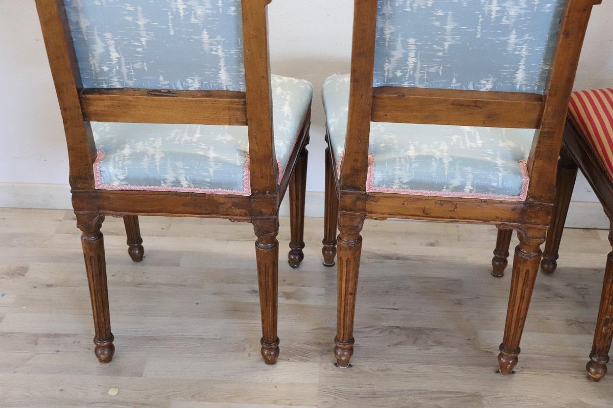 18th Century Italian Louis XVI Solid Walnut Set of Four Antique Chairs For Sale 7
