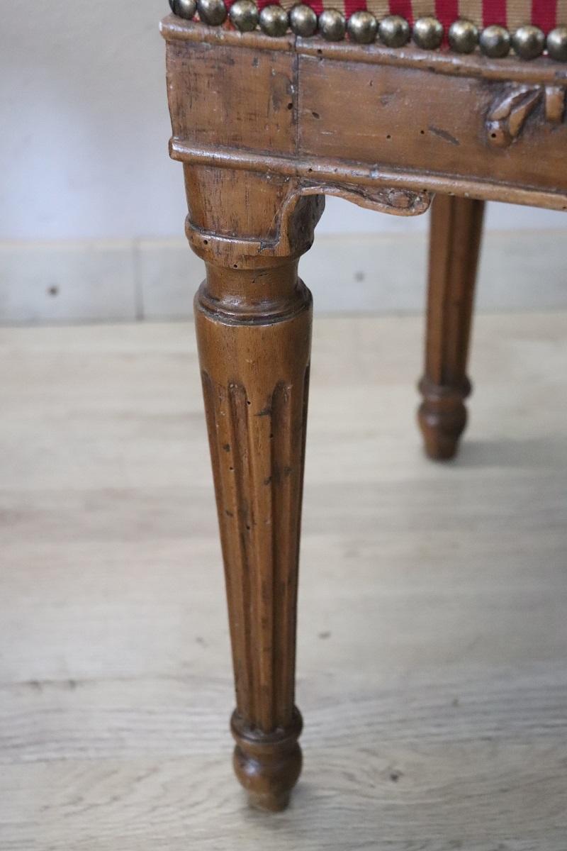 18th Century Italian Louis XVI Solid Walnut Set of Four Antique Chairs For Sale 10