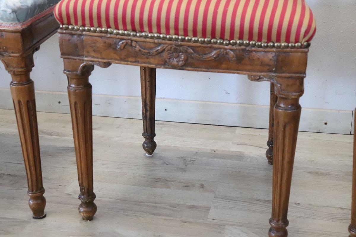 18th Century Italian Louis XVI Solid Walnut Set of Four Antique Chairs For Sale 2