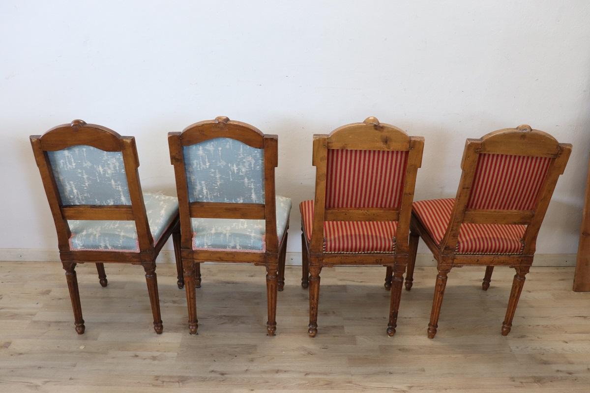 18th Century Italian Louis XVI Solid Walnut Set of Four Antique Chairs For Sale 5