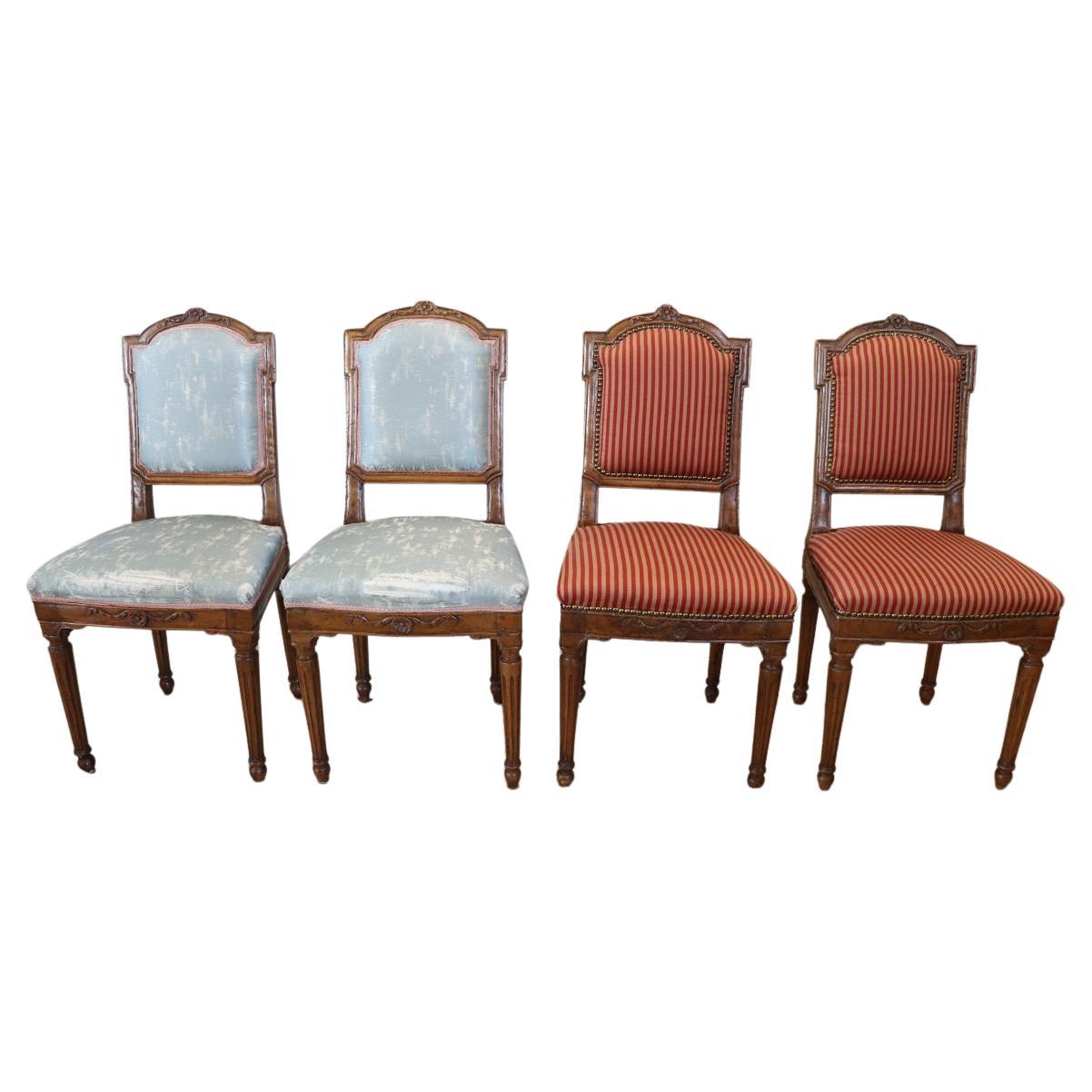 18th Century Italian Louis XVI Solid Walnut Set of Four Antique Chairs For Sale