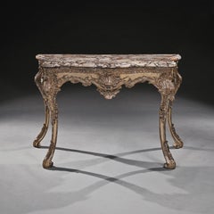 Mid 18th Century Italian, Naples, Silver Gilt And Painted Marble Top Console Tab