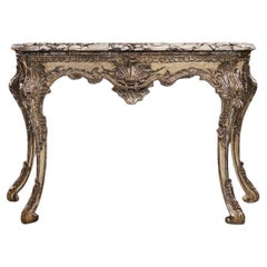 Mid 18th Century Italian, Naples, Silver Gilt And Painted Marble Top Console Tab
