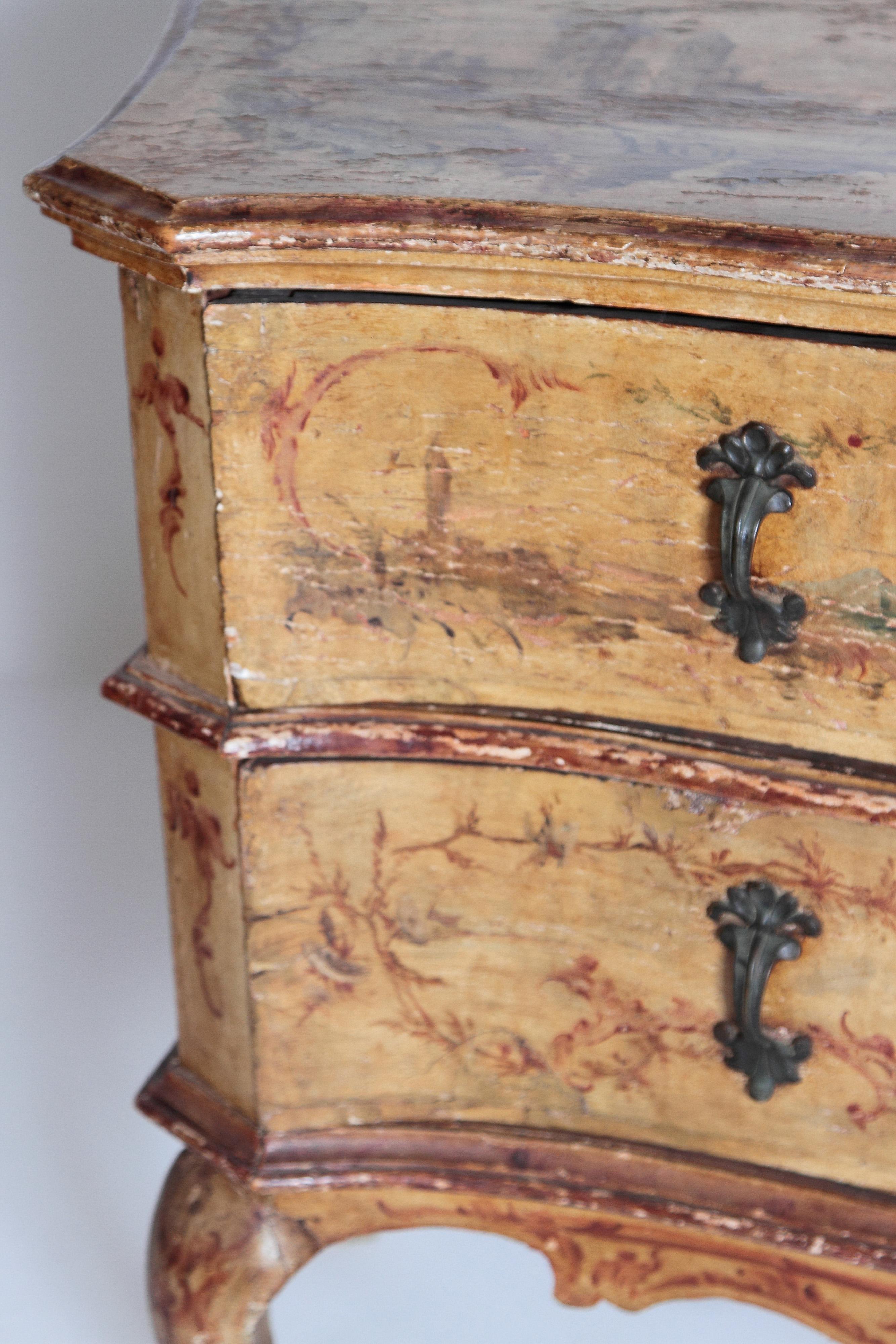 Wood Mid-18th Century Italian Painted Two-Drawer Commode