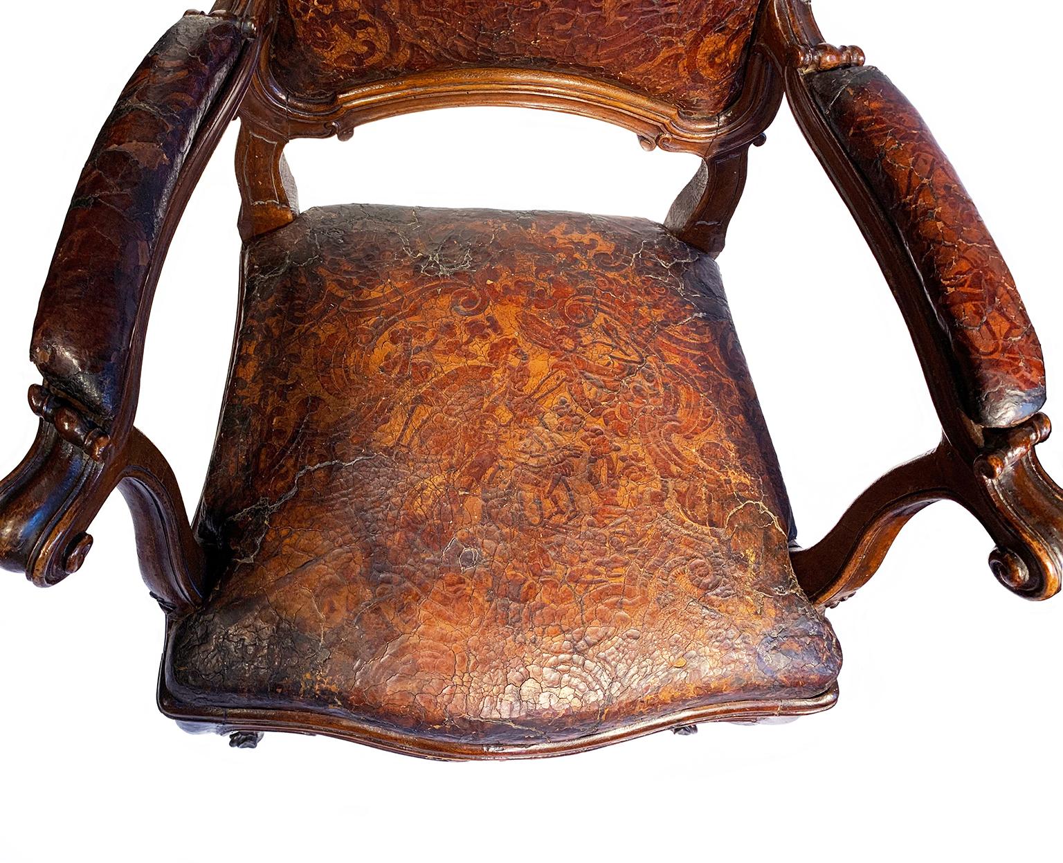 Mid-18th Century Italian Pair of Armchairs with Leather Covers, Milan circa 1750 For Sale 7