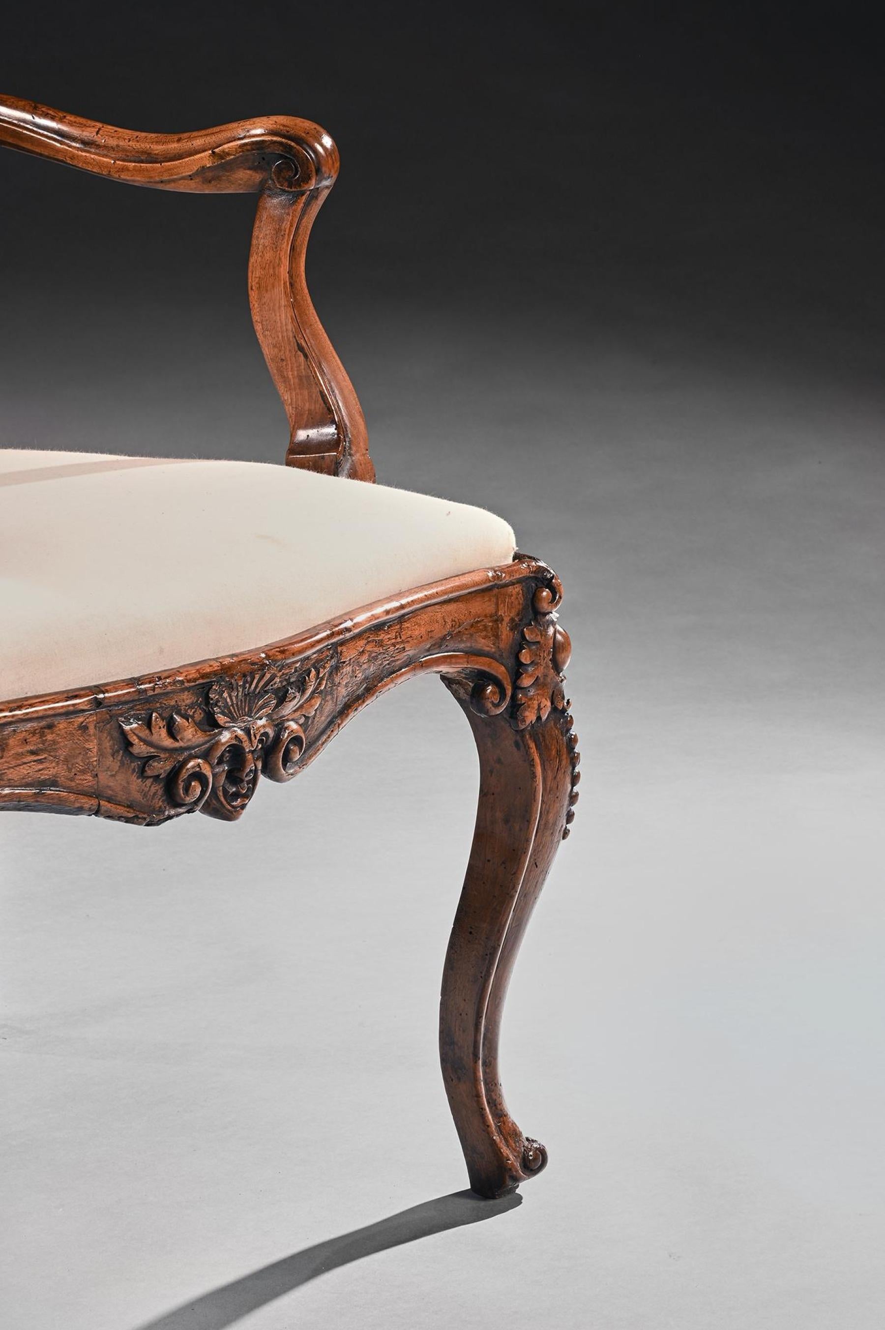 Mid 18th Century Italian Rococo Armchair in Walnut With Extravagantly Carved For Sale 2
