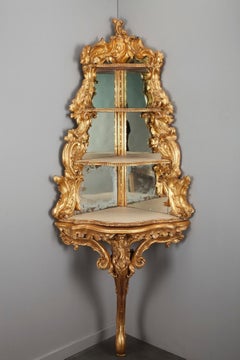 Mid-18th Century Italian Rococo Giltwood Corner Console
