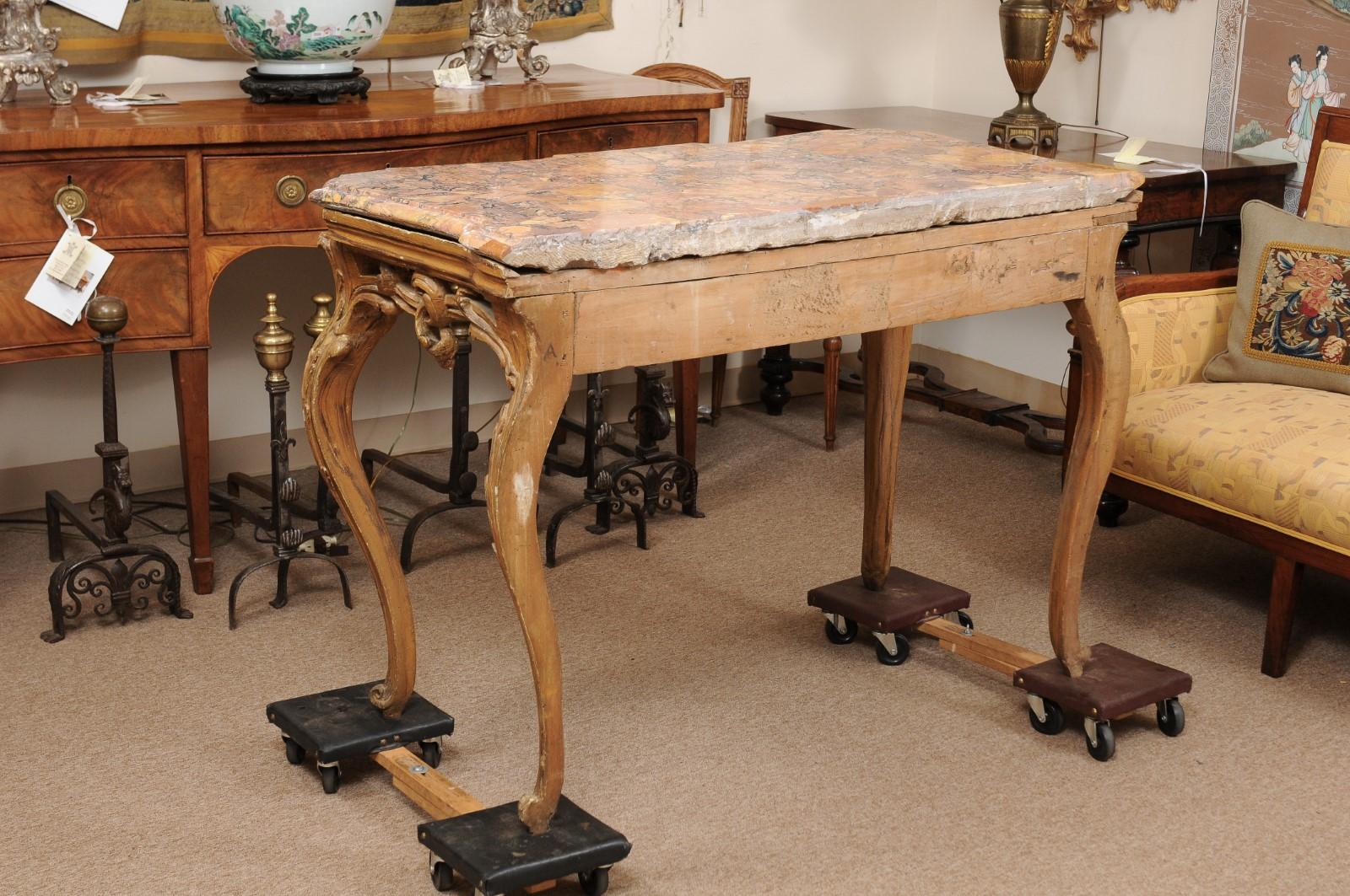 Mid-18th Century Italian Rococo Painted Console with Marble Top For Sale 8