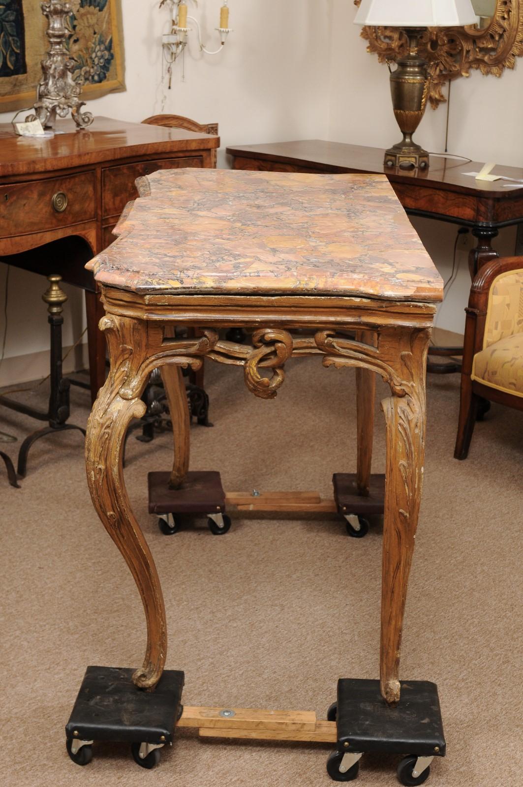Mid-18th Century Italian Rococo Painted Console with Marble Top For Sale 9