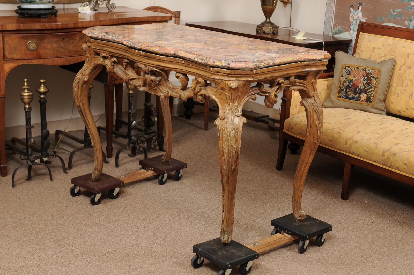 Mid-18th Century Italian Rococo Painted Console with Marble Top For Sale 10