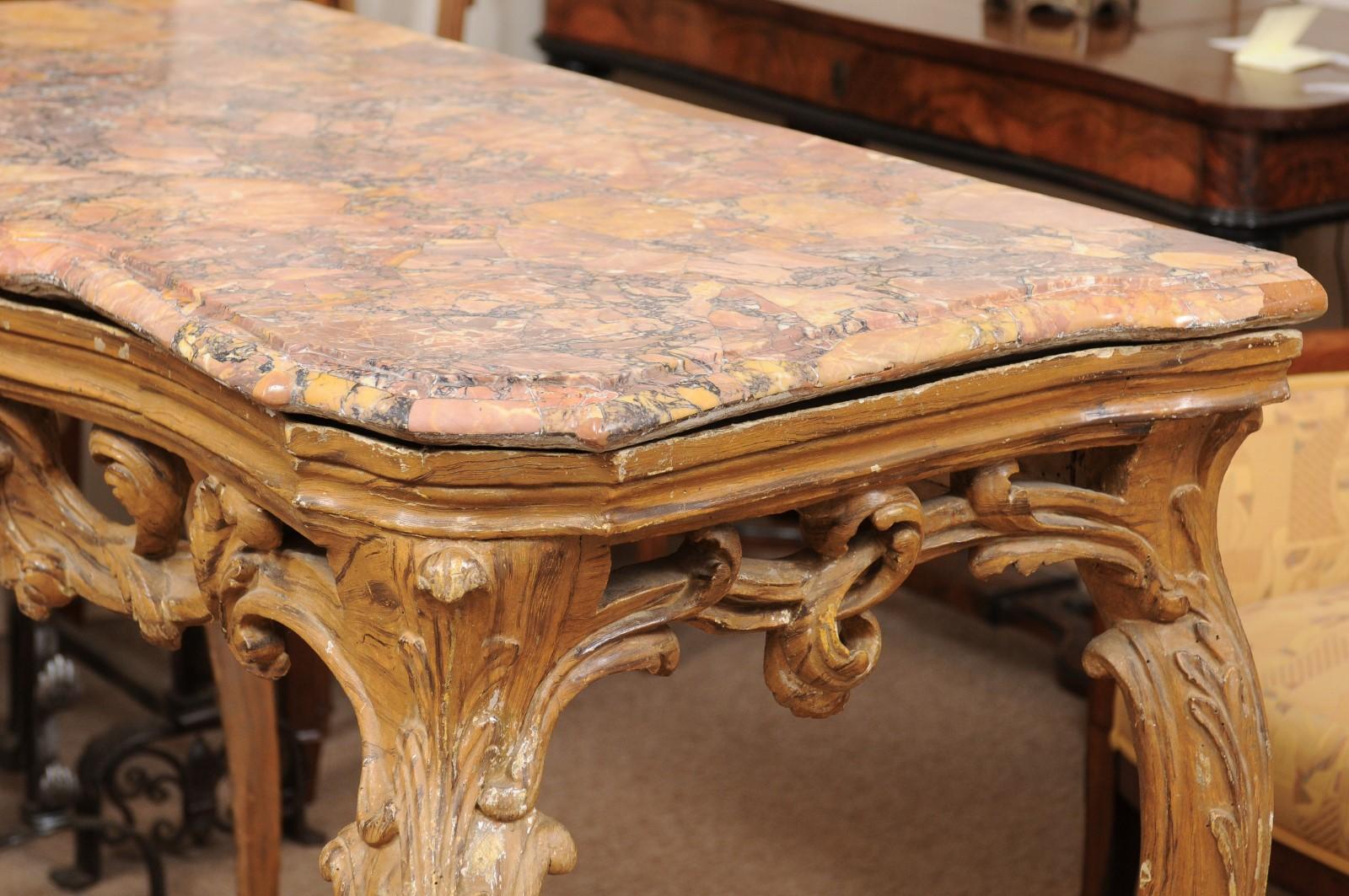 Mid-18th Century Italian Rococo Painted Console with Marble Top For Sale 11