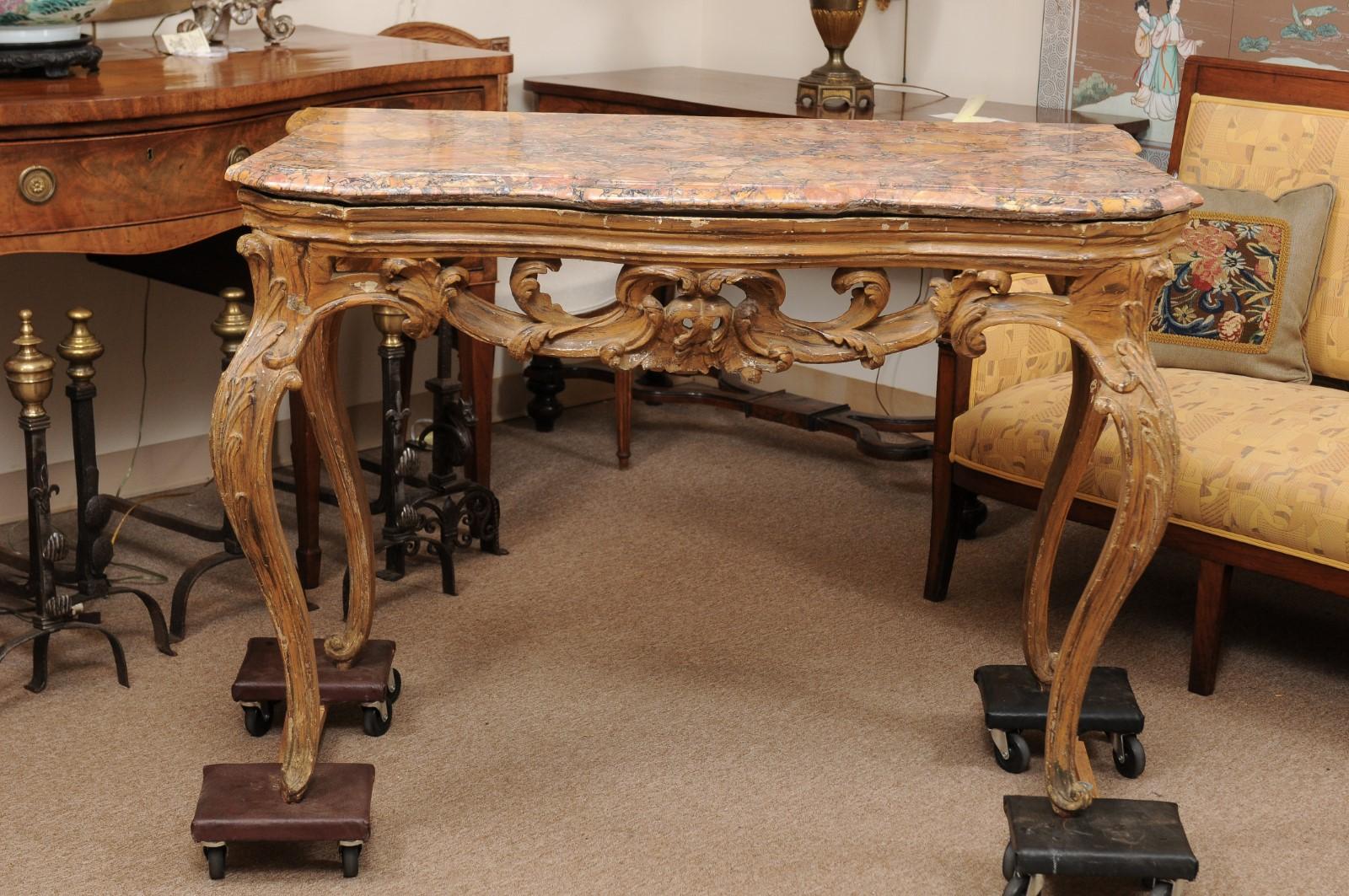 Mid-18th Century Italian Rococo Painted Console with Marble Top For Sale 12