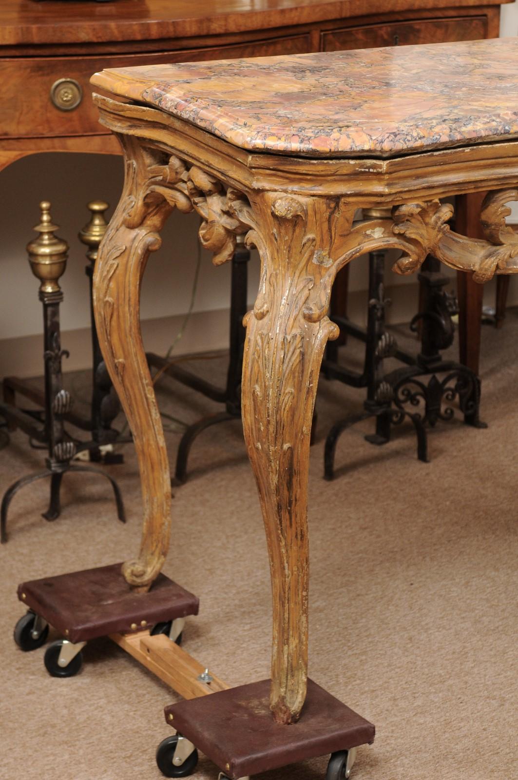Mid-18th Century Italian Rococo Painted Console with Marble Top For Sale 1
