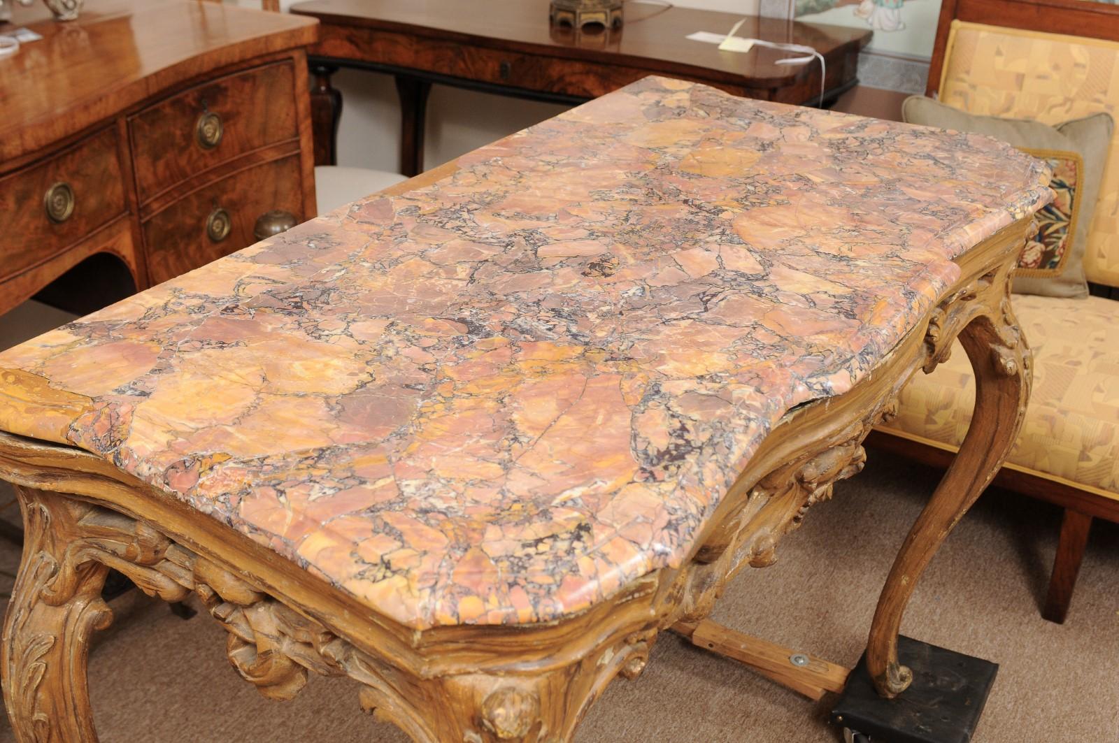 Mid-18th Century Italian Rococo Painted Console with Marble Top For Sale 3