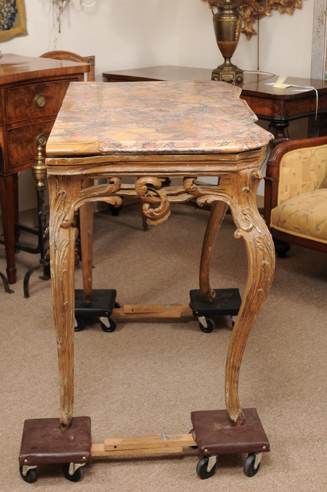 Mid-18th Century Italian Rococo Painted Console with Marble Top For Sale 5