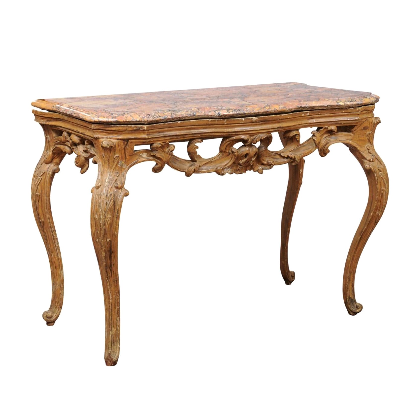Mid-18th Century Italian Rococo Painted Console with Marble Top