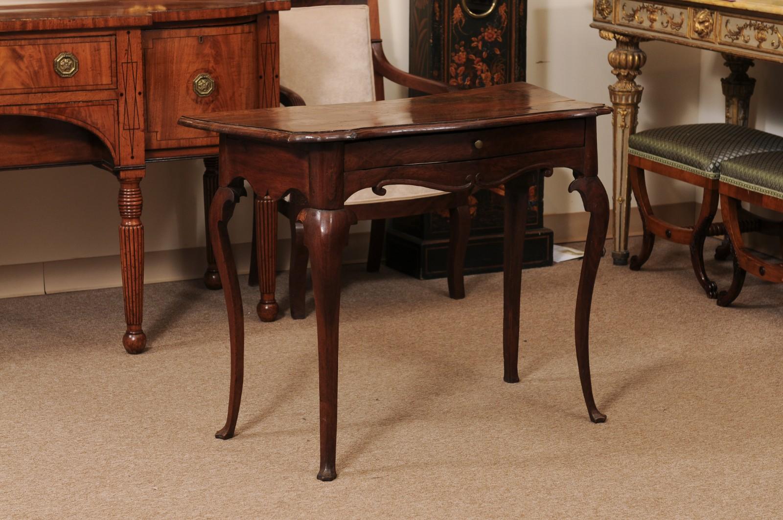 Mid 18th Century Italian Rococo Walnut Console Table with Drawer In Fair Condition For Sale In Atlanta, GA