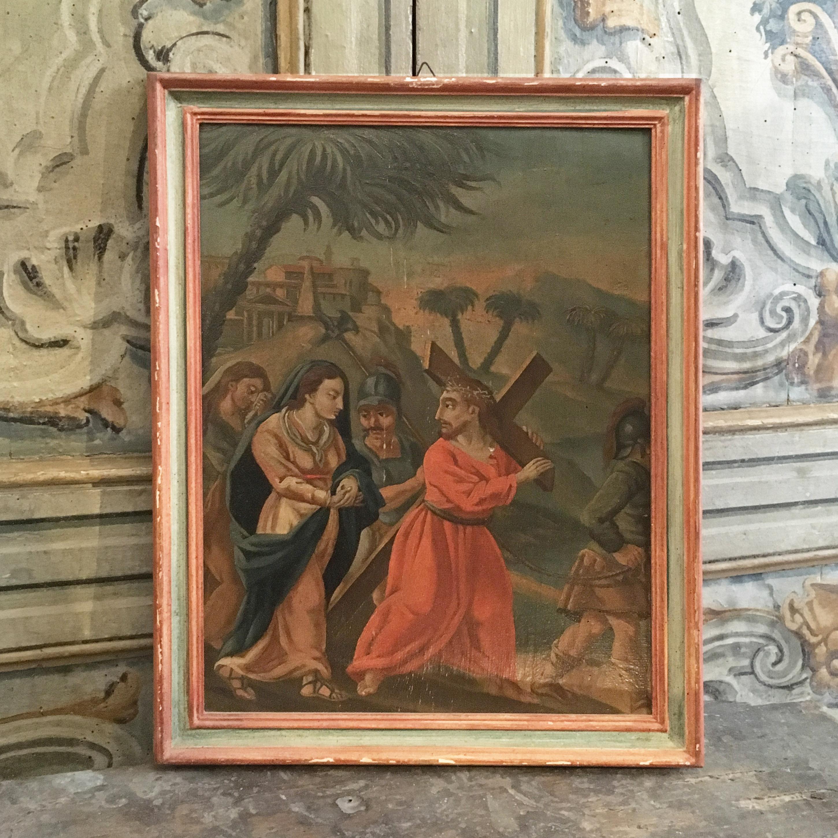 Wood Mid-18th Century Italian Set of 14 Paintings with Scenes from the 