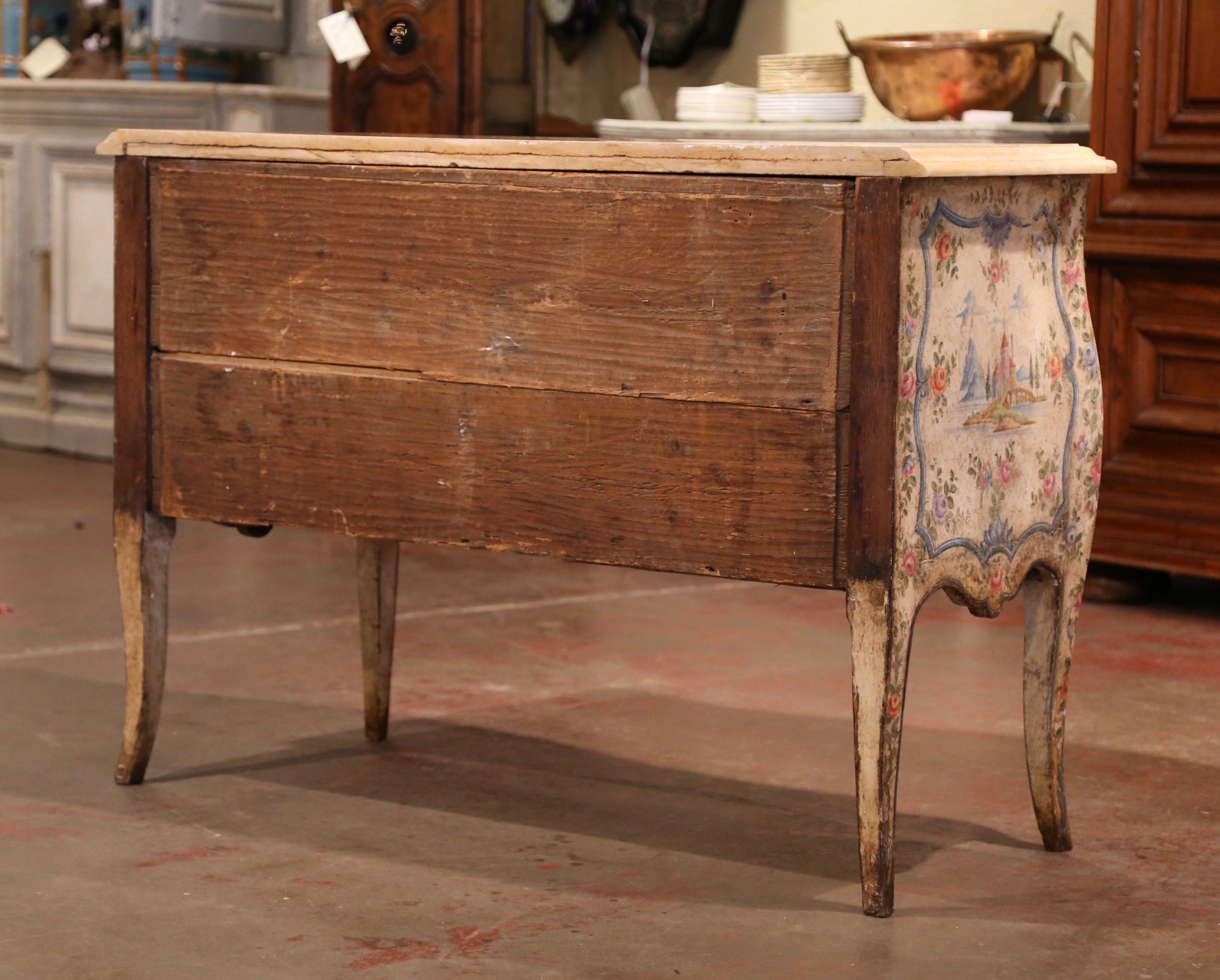 Mid-18th Century Italian Venetian Painted Bombe Chest of Drawers with Marble Top 6