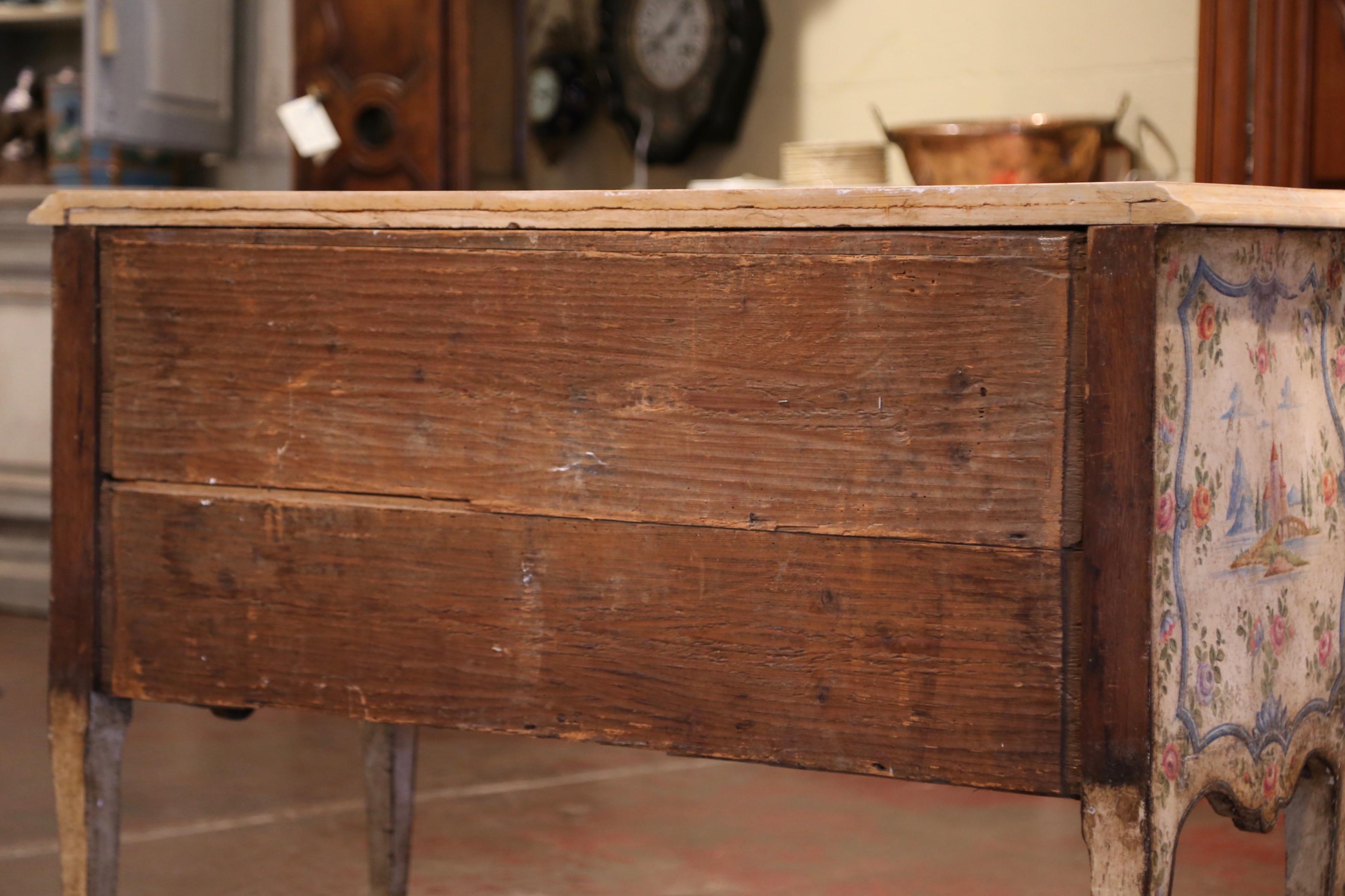 Mid-18th Century Italian Venetian Painted Bombe Chest of Drawers with Marble Top 7