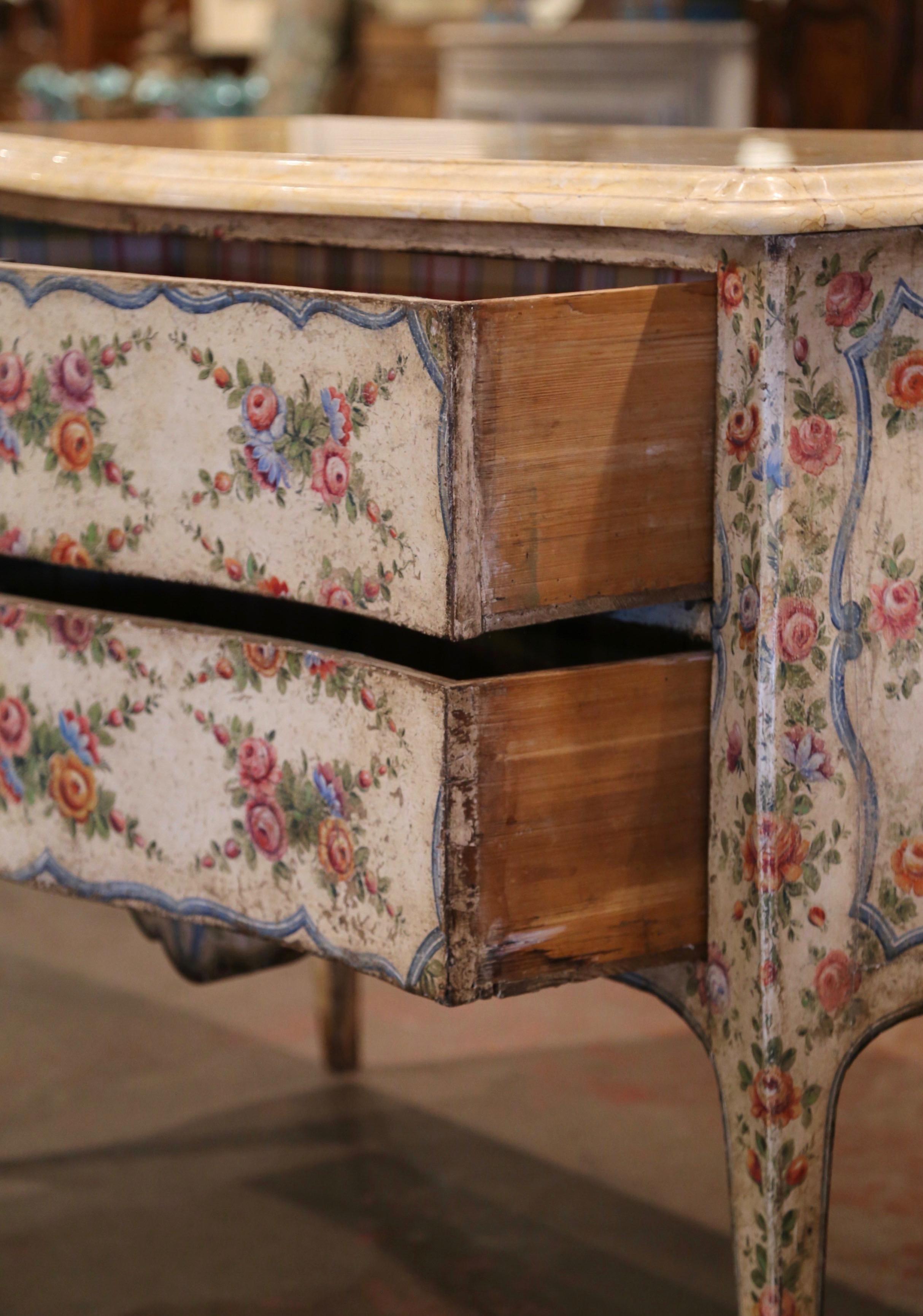 Mid-18th Century Italian Venetian Painted Bombe Chest of Drawers with Marble Top 3