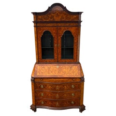 Mid-18th Century Italian Venetian Walnut, Tulipwood & Marquetry Bureau Bookcase
