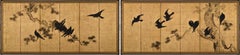 Mid 18th Century Japanese Screen Pair. Crows & Pines by Unkoku Toshuku.