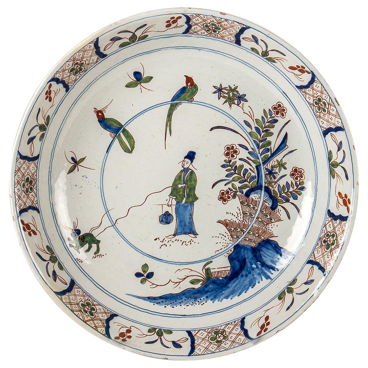 Mid-18th Century, Large Faience Delft Round Dish, circa 1720-1750