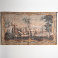 Grande toile peinte originale du milieu du XVIIIe siècle représentant une campagne française