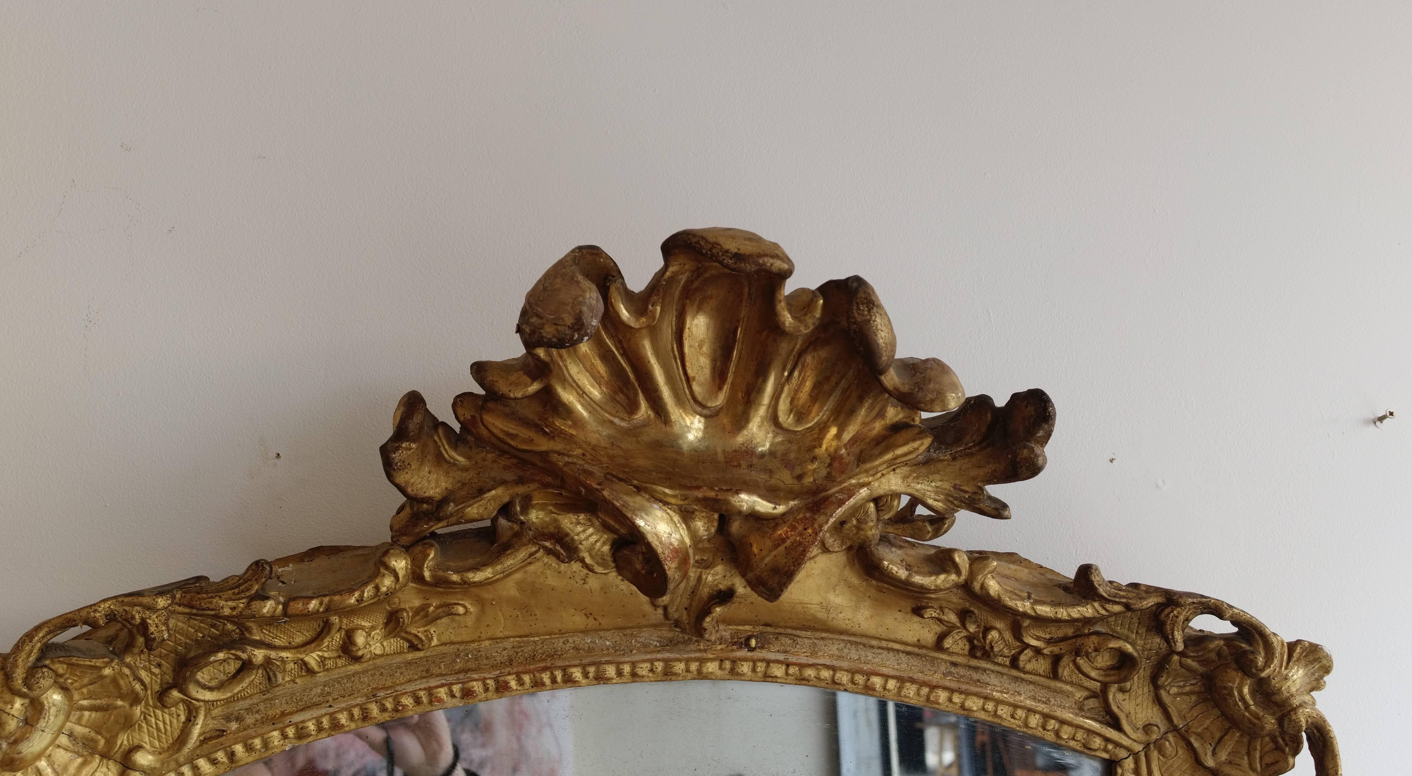 Gilt Mid-18th Century Louis XV Gilded Wood Mirror, Mercury Glass For Sale