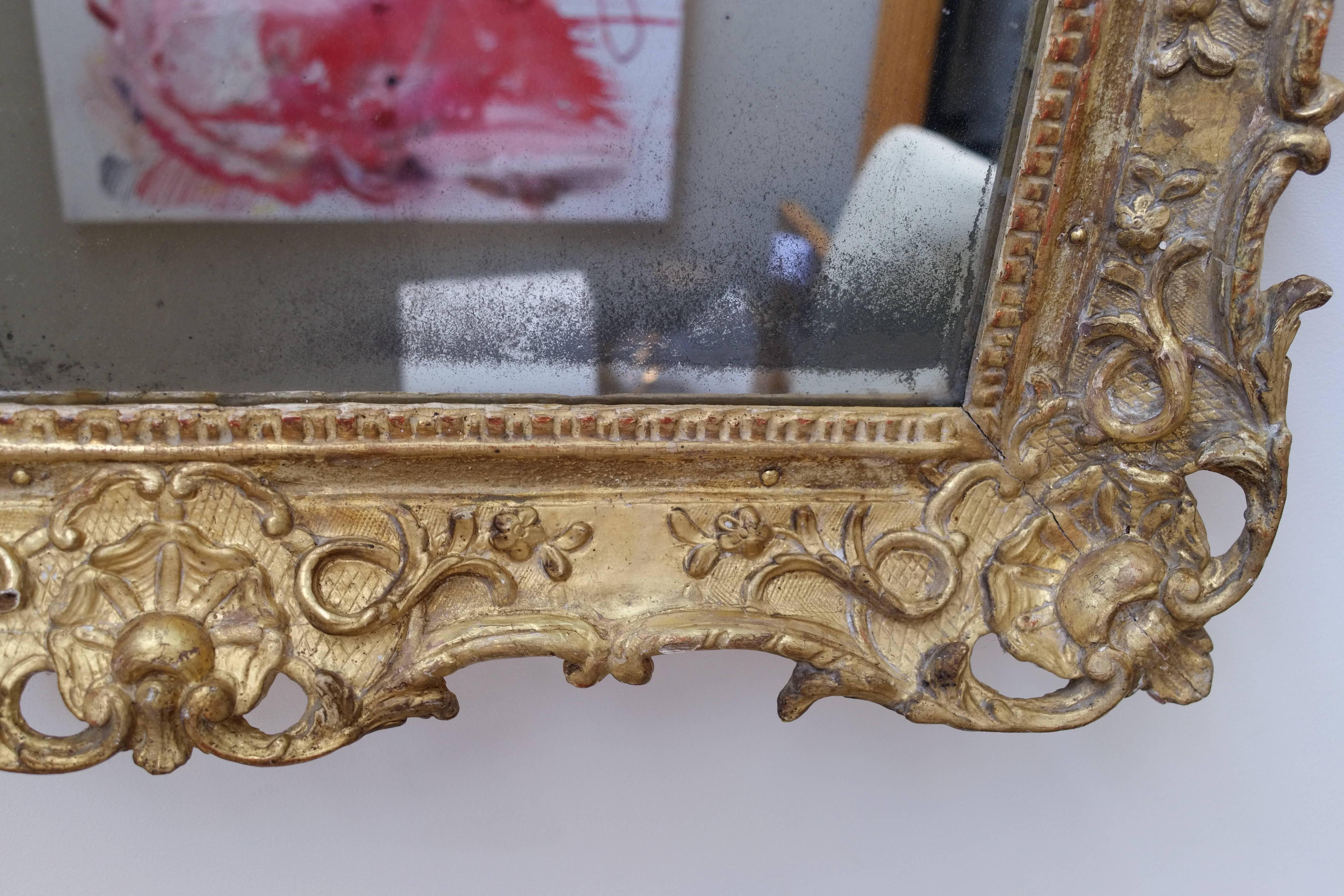 Mid-18th Century Louis XV Gilded Wood Mirror, Mercury Glass In Good Condition For Sale In Paris, FR