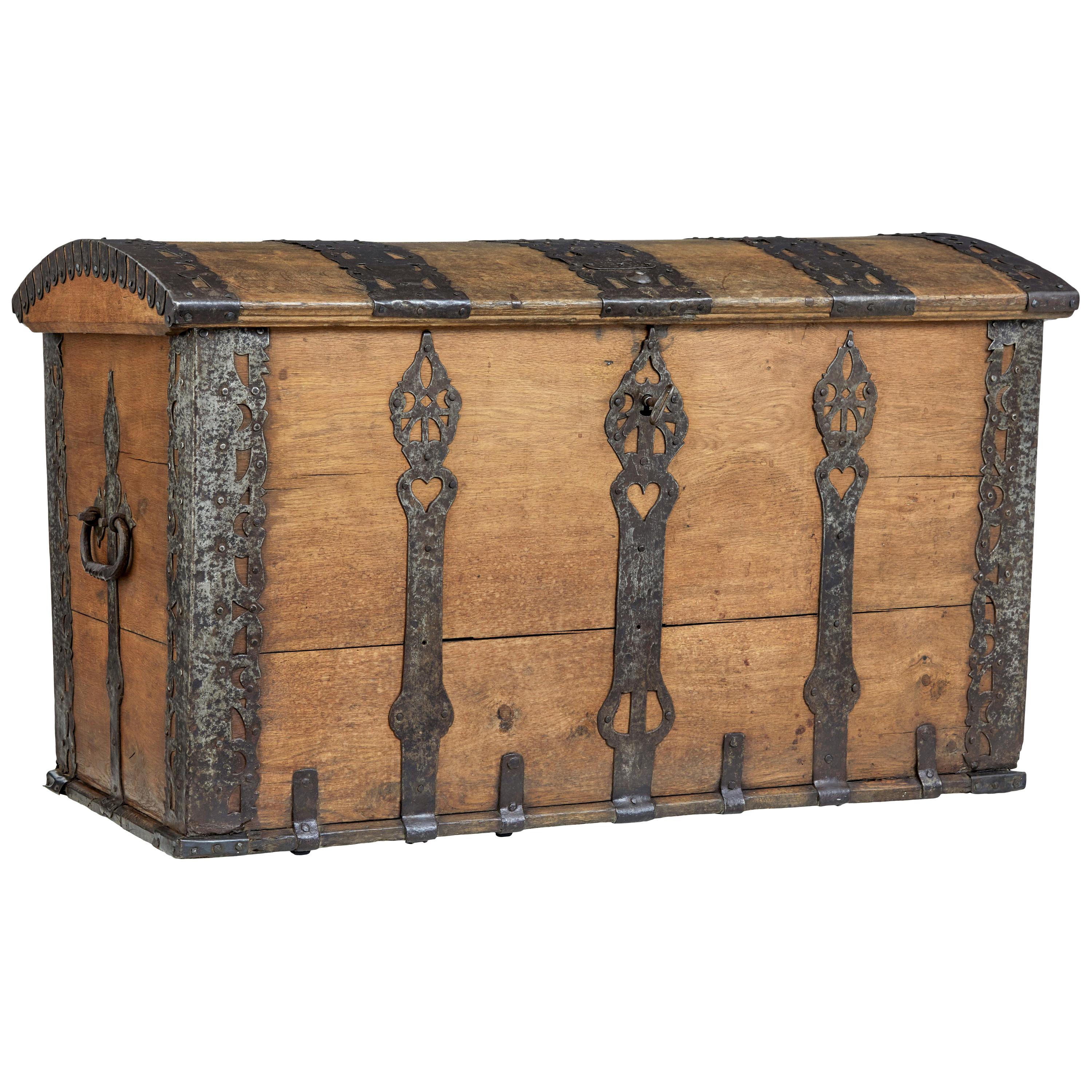 Mid 18th Century oak and iron dome top trunk