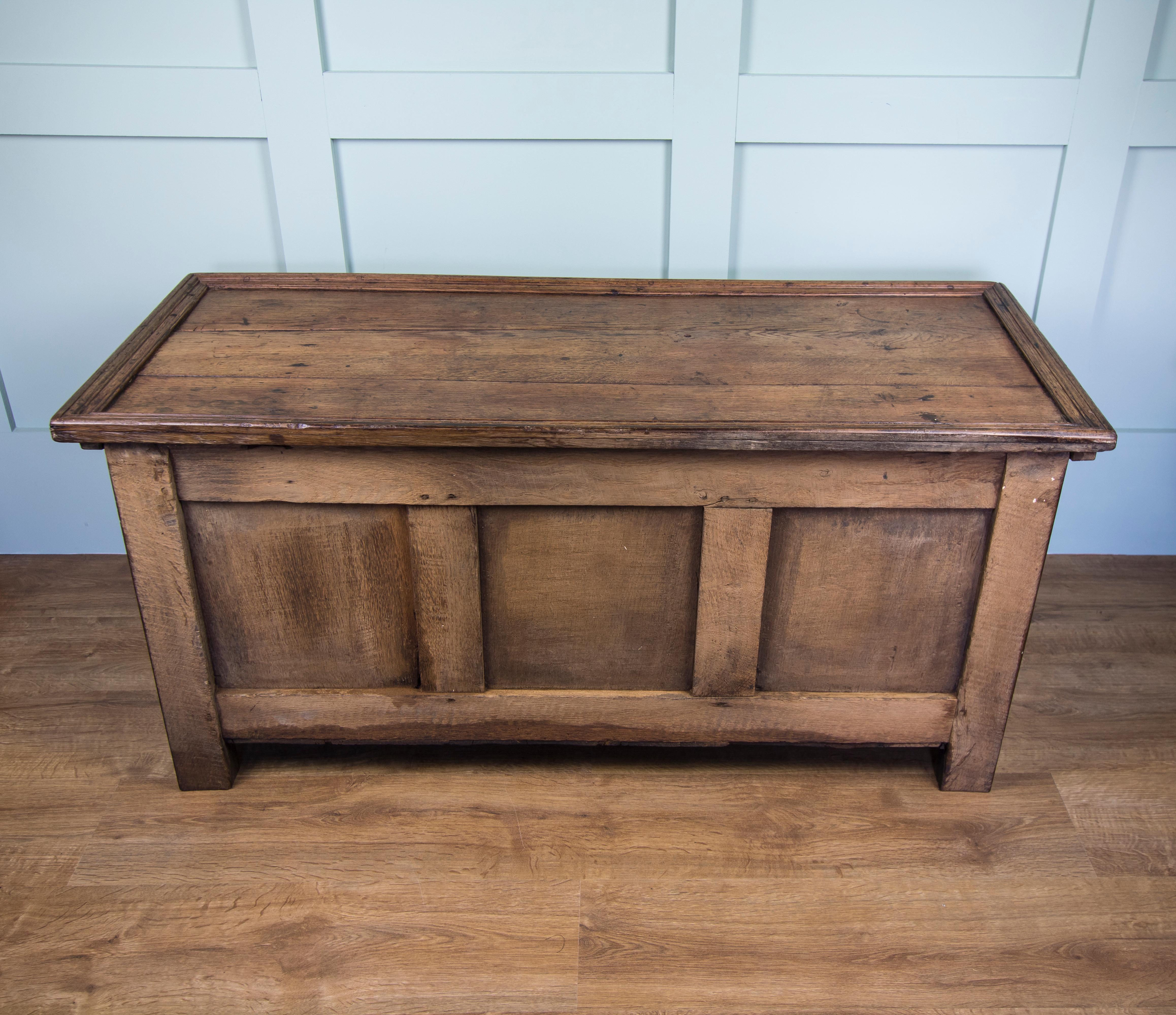 Georgian Mid-18th Century Oak Coffer Chest with Three-Panel Decorative Front For Sale