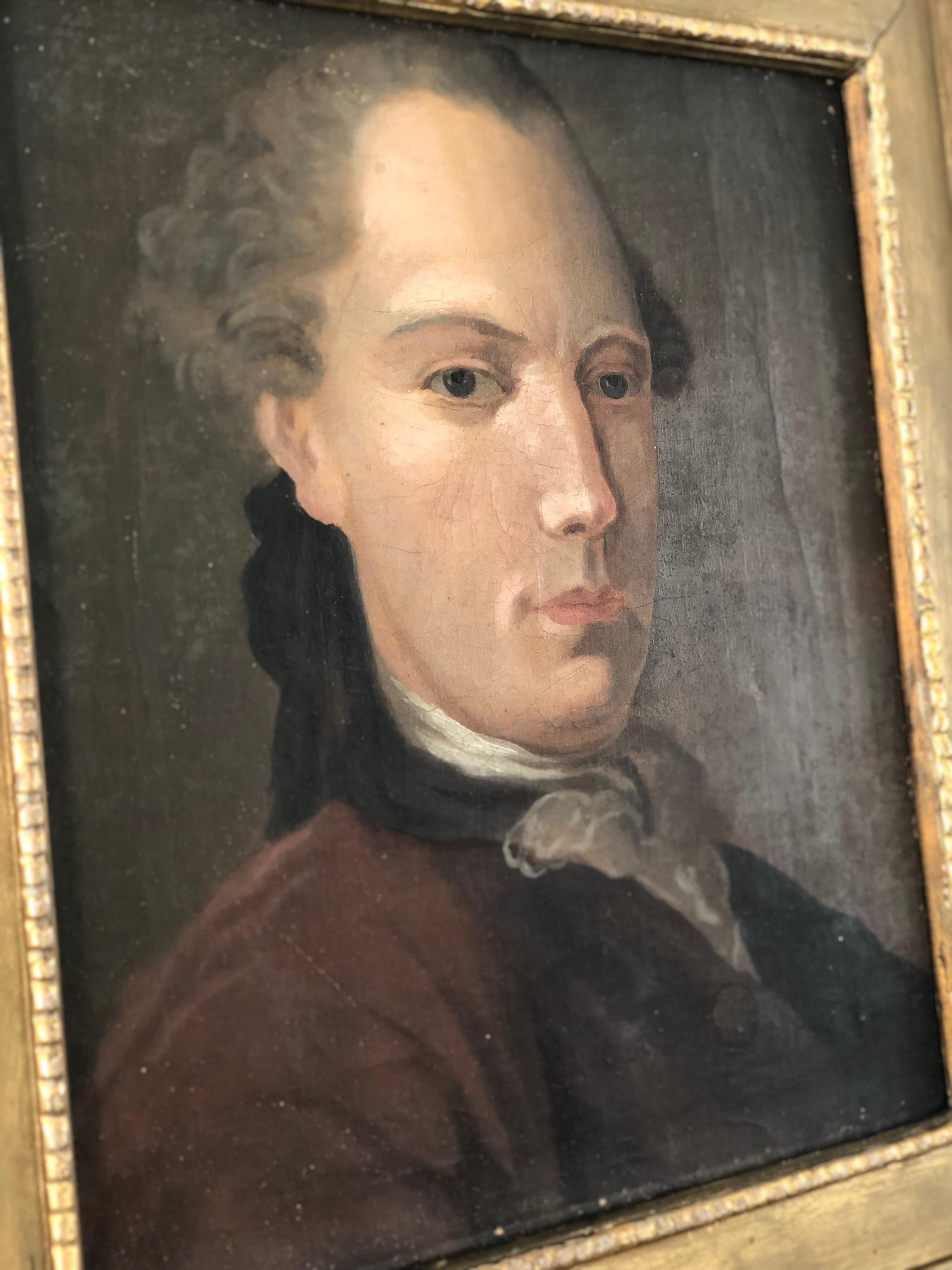 French Mid 18th Century Oil Painting Portrait of a Gentleman, France