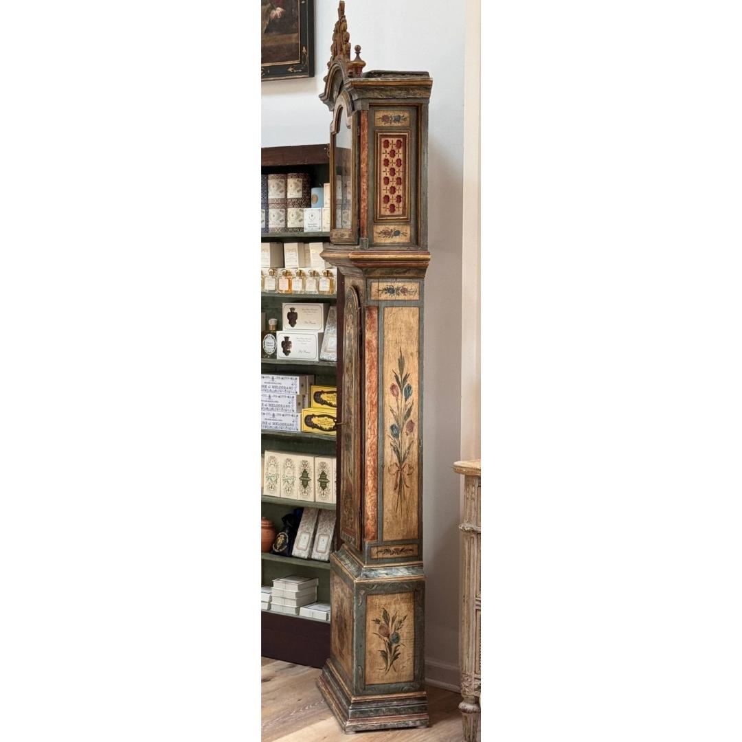 Rococo Mid-18th Century painted tall case clock from Northern Italy For Sale