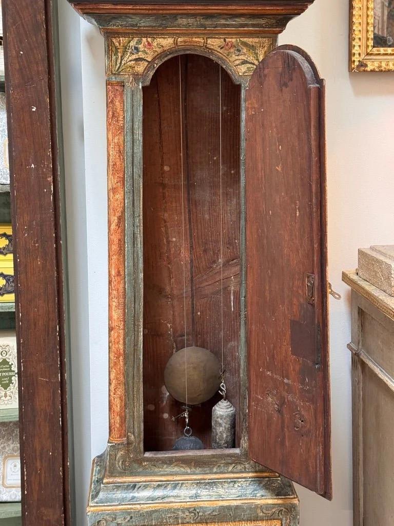 Polychromed Mid-18th Century painted tall case clock from Northern Italy For Sale